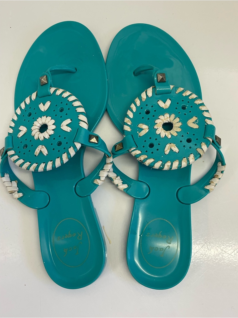 Jack Rogers Jelly Sandals Size 7 Turquoise Aqua Rondelle Thong Flip Flops